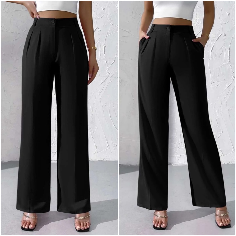 Solid High Waist Wide leg Minimalist Pants - Picture 1 of 8